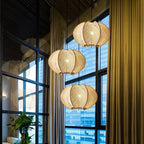 Contemporary Boho Wood Handmade Rattan Nest Shaped 1-Light Pendant Light For Living Room