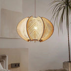 Contemporary Boho Wood Handmade Rattan Nest Shaped 1-Light Pendant Light For Living Room