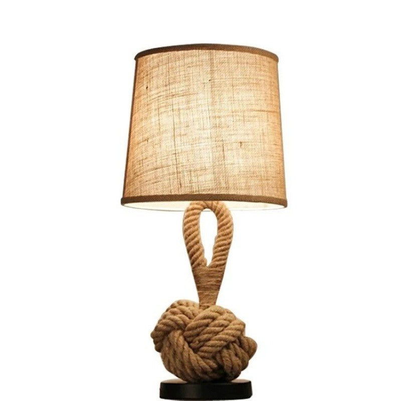 Contemporary Creative Nautical Twisted Rope Knot Drum Shape Fabric Iron 1-Light Table Lamp For Bedroom Lumendat