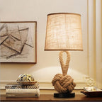 Contemporary Creative Nautical Twisted Rope Knot Drum Shape Fabric Iron 1-Light Table Lamp For Bedroom Lumendat