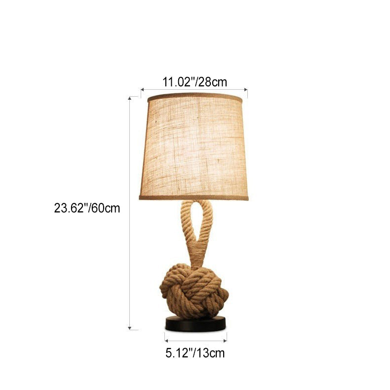 Contemporary Creative Nautical Twisted Rope Knot Drum Shape Fabric Iron 1-Light Table Lamp For Bedroom Lumendat