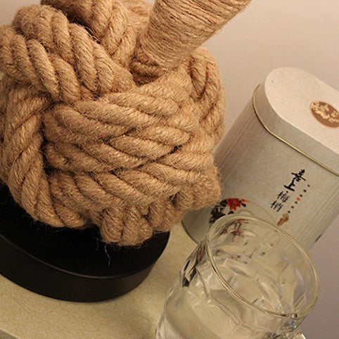 Contemporary Creative Nautical Twisted Rope Knot Drum Shape Fabric Iron 1-Light Table Lamp For Bedroom Lumendat