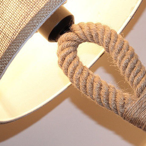 Contemporary Creative Nautical Twisted Rope Knot Drum Shape Fabric Iron 1-Light Table Lamp For Bedroom Lumendat