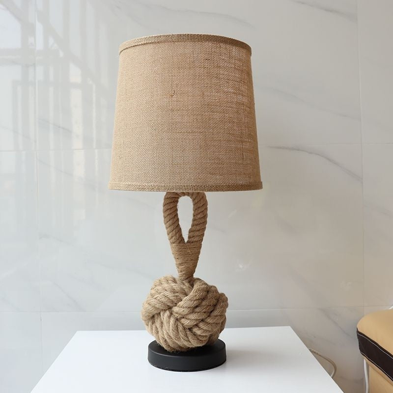 Contemporary Creative Nautical Twisted Rope Knot Drum Shape Fabric Iron 1-Light Table Lamp For Bedroom Lumendat