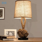 Contemporary Creative Nautical Twisted Rope Knot Drum Shape Fabric Iron 1-Light Table Lamp For Bedroom Lumendat