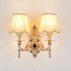 Traditional European Hardware Fabric Flower Cylinder Shade 1/2-Light Wall Sconce Lamp For Living Room