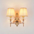 Traditional European Hardware Fabric Flower Cylinder Shade 1/2-Light Wall Sconce Lamp For Living Room
