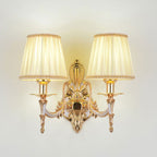Traditional European Hardware Fabric Flower Cylinder Shade 1/2-Light Wall Sconce Lamp For Living Room