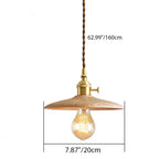 Contemporary Retro Pull Chain Wooden Handle Flying Saucer Brass Wood 1-light Pendant Light for Dining Room BulbSquare