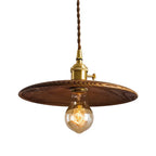 Contemporary Retro Pull Chain Wooden Handle Flying Saucer Brass Wood 1-light Pendant Light for Dining Room BulbSquare