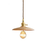 Contemporary Retro Pull Chain Wooden Handle Flying Saucer Brass Wood 1-light Pendant Light for Dining Room BulbSquare