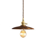 Contemporary Retro Pull Chain Wooden Handle Flying Saucer Brass Wood 1-light Pendant Light for Dining Room BulbSquare