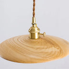Contemporary Retro Pull Chain Wooden Handle Flying Saucer Brass Wood 1-light Pendant Light for Dining Room BulbSquare