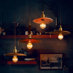 Contemporary Retro Pull Chain Wooden Handle Flying Saucer Brass Wood 1-light Pendant Light for Dining Room BulbSquare