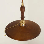 Contemporary Retro Pull Chain Wooden Handle Flying Saucer Brass Wood 1-light Pendant Light for Dining Room BulbSquare