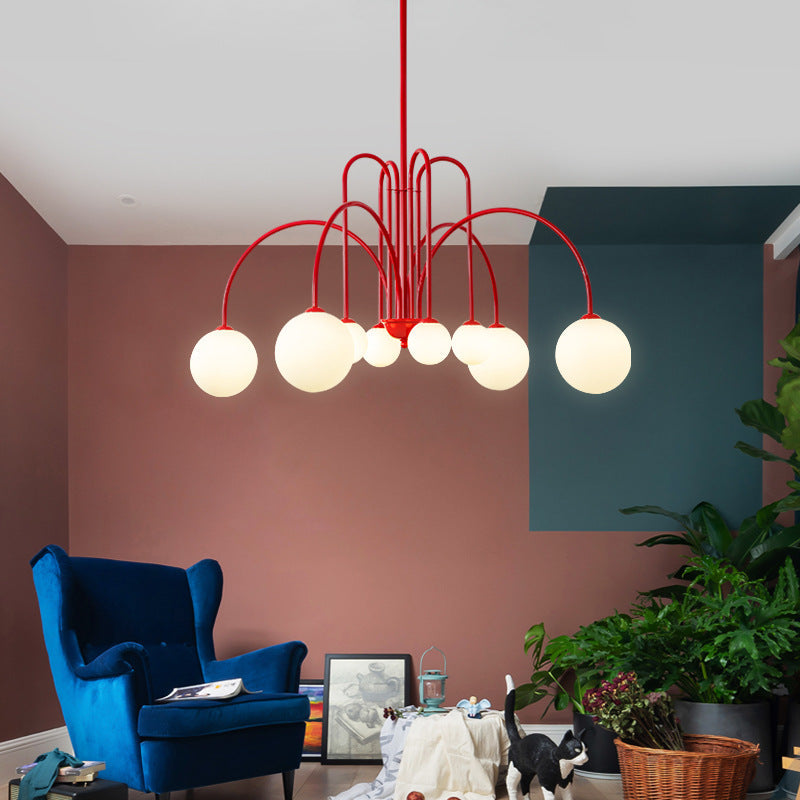 Contemporary Nordic Iron Frame Arm Glass Globe 6/8/12-light Chandeliers for Dining Room
