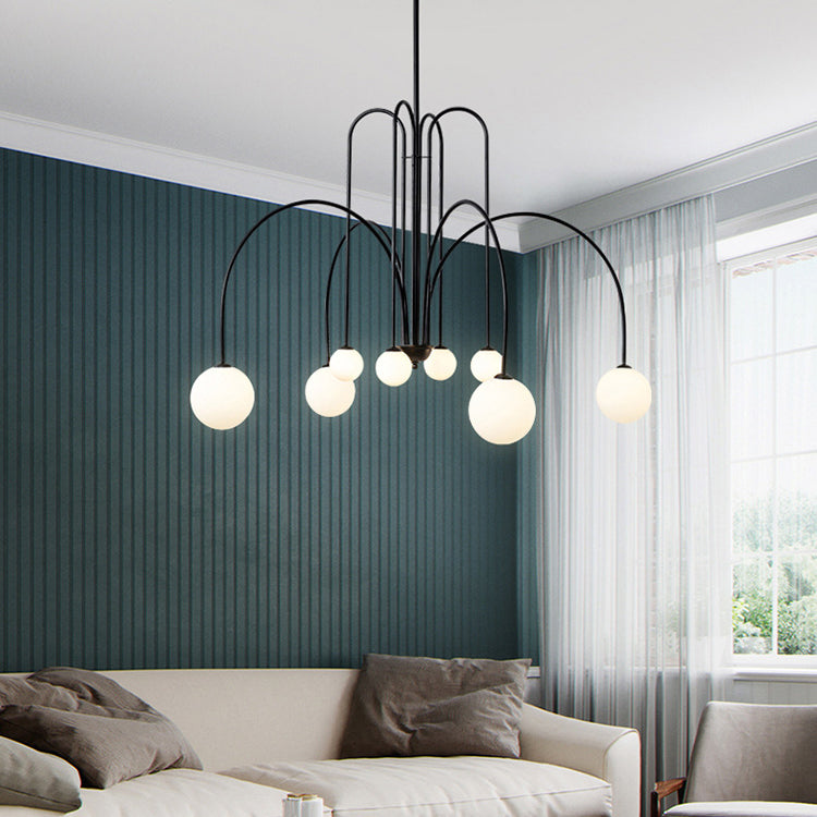 Contemporary Nordic Iron Frame Arm Glass Globe 6/8/12-light Chandeliers for Dining Room