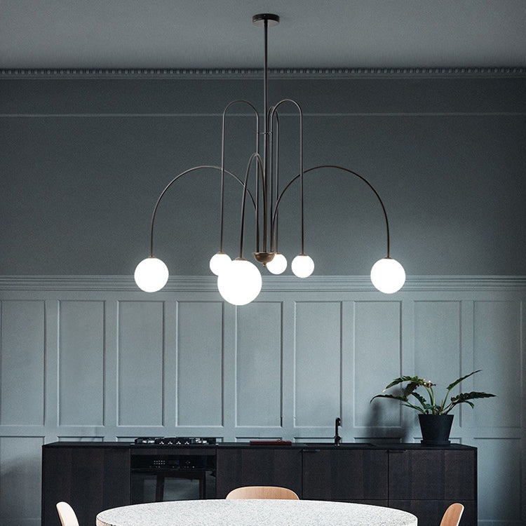 Contemporary Nordic Iron Frame Arm Glass Globe 6/8/12-light Chandeliers for Dining Room