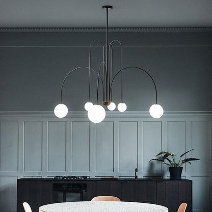 Contemporary Nordic Iron Frame Arm Glass Globe 6/8/12-light Chandeliers for Dining Room