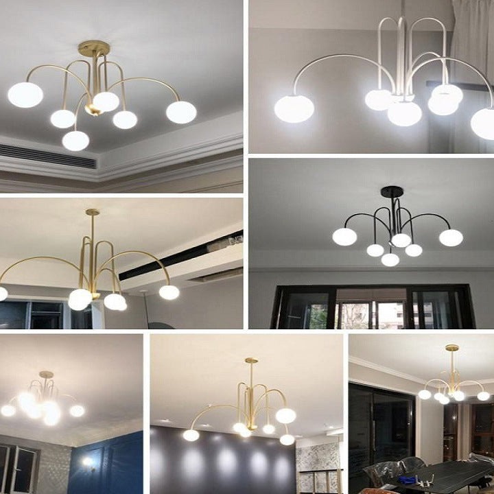 Contemporary Nordic Iron Frame Arm Glass Globe 6/8/12-light Chandeliers for Dining Room