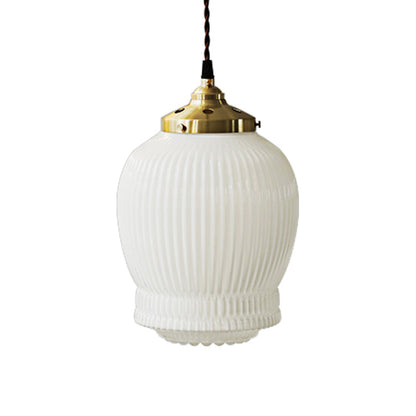 Traditional Japanese Fluted Frosted Ribbed Glass Brass 1-Light Pendant Light For Bedroom