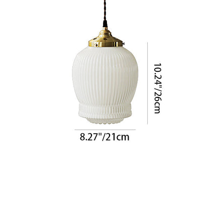 Traditional Japanese Fluted Frosted Ribbed Glass Brass 1-Light Pendant Light For Bedroom