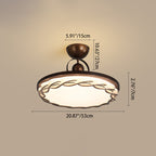 Traditional Chinese Round Drum Shape Acrylic Iron LED Semi-Flush Mount Ceiling Light For Bedroom