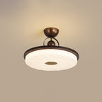 Traditional Chinese Round Drum Shape Acrylic Iron LED Semi-Flush Mount Ceiling Light For Bedroom