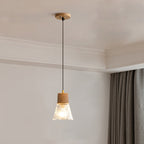 Contemporary Nordic Hemp Rope Wood Glass Conical Drum Shape 1-Light Pendant Light For Bedroom