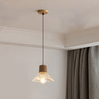 Contemporary Nordic Hemp Rope Wood Glass Conical Drum Shape 1-Light Pendant Light For Bedroom