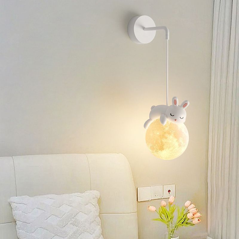 Lumendat Contemporary Creative Kids Rabbit Bear Animal Iron Resin PLA 1-Light Wall Sconce Lamp For Bedroom Lumendat
