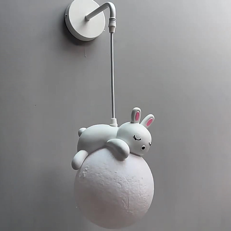 Lumendat Contemporary Creative Kids Rabbit Bear Animal Iron Resin PLA 1-Light Wall Sconce Lamp For Bedroom Lumendat