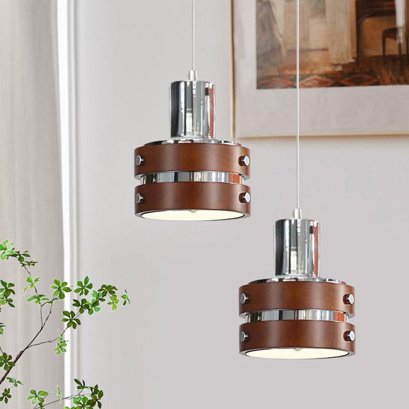 Traditional Vintage Cylinder Cake Shape Iron 1-Light Pendant Light For Living Room