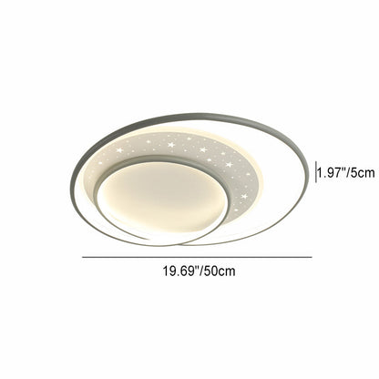 Contemporary Nordic Iron Silicone Acrylic Combo Round Star LED Flush Mount Ceiling Light For Bedroom