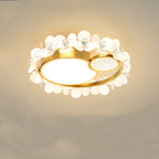 Modern Luxury Iron Acrylic Glass Crystal Petal Round LED Flush Mount Ceiling Light For Bedroom