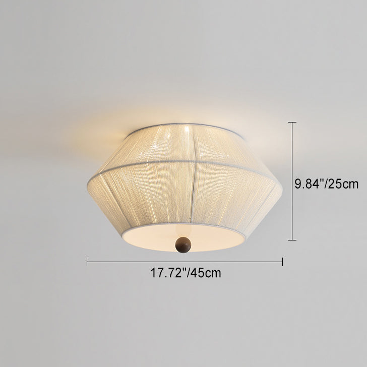 Traditional French Wood Hemp Rope Flying Saucer 3-Light Flush Mount Ceiling Light For Bedroom