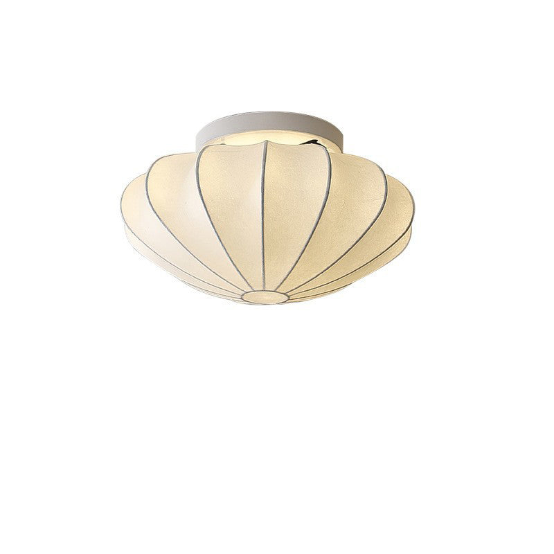 Traditional Japanese Bell Shape Metal Silk 1/3-light Semi-flush Mount Ceiling Light for Living Room