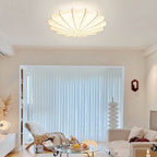 Traditional Japanese Bell Shape Metal Silk 1/3-light Semi-flush Mount Ceiling Light for Living Room