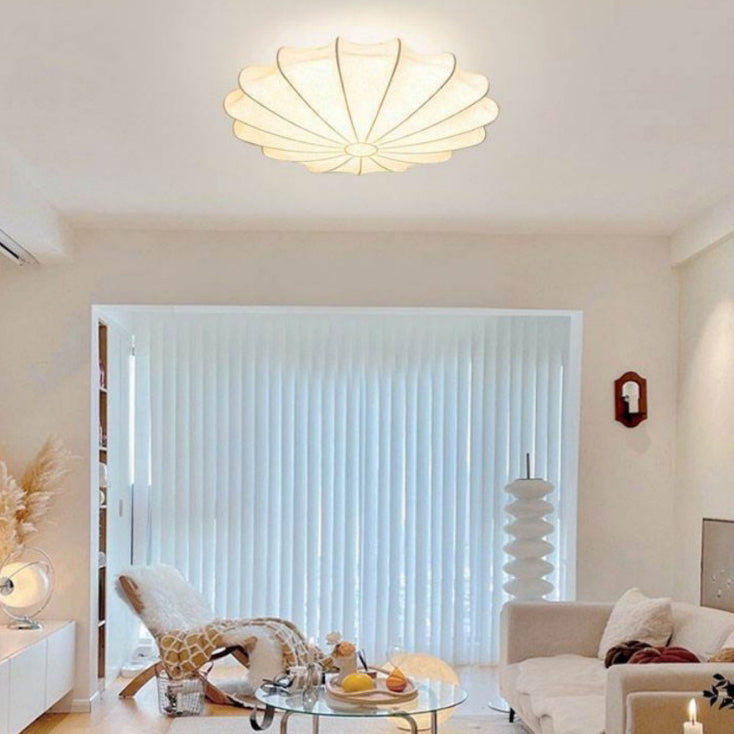 Traditional Japanese Bell Shape Metal Silk 1/3-light Semi-flush Mount Ceiling Light for Living Room