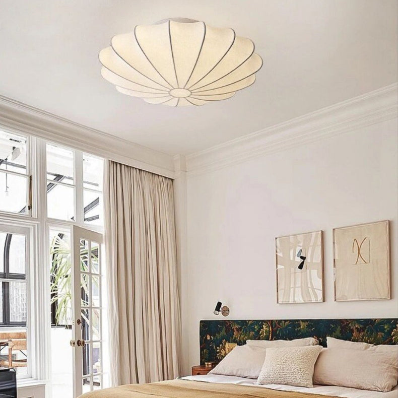 Traditional Japanese Bell Shape Metal Silk 1/3-light Semi-flush Mount Ceiling Light for Living Room