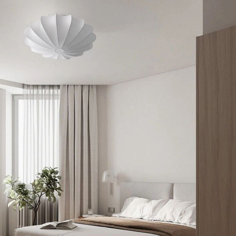 Traditional Japanese Bell Shape Metal Silk 1/3-light Semi-flush Mount Ceiling Light for Living Room