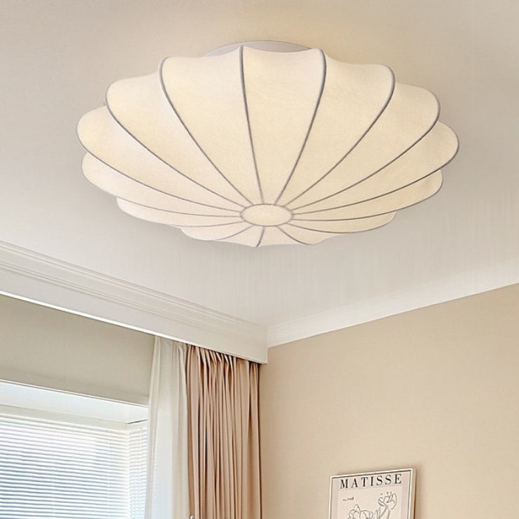 Traditional Japanese Bell Shape Metal Silk 1/3-light Semi-flush Mount Ceiling Light for Living Room