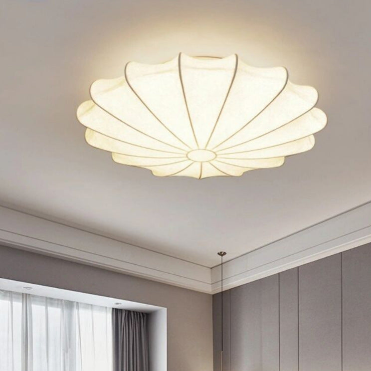Traditional Japanese Bell Shape Metal Silk 1/3-light Semi-flush Mount Ceiling Light for Living Room