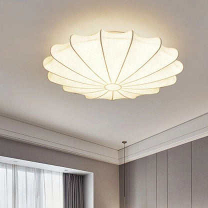 Traditional Japanese Bell Shape Metal Silk 1/3-light Semi-flush Mount Ceiling Light for Living Room