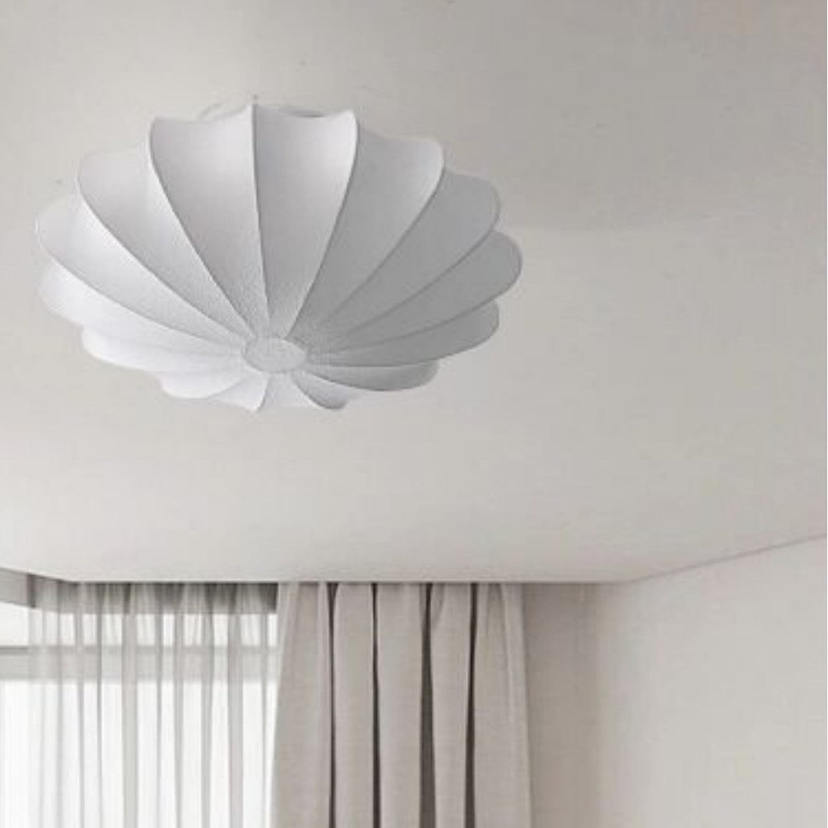 Traditional Japanese Bell Shape Metal Silk 1/3-light Semi-flush Mount Ceiling Light for Living Room