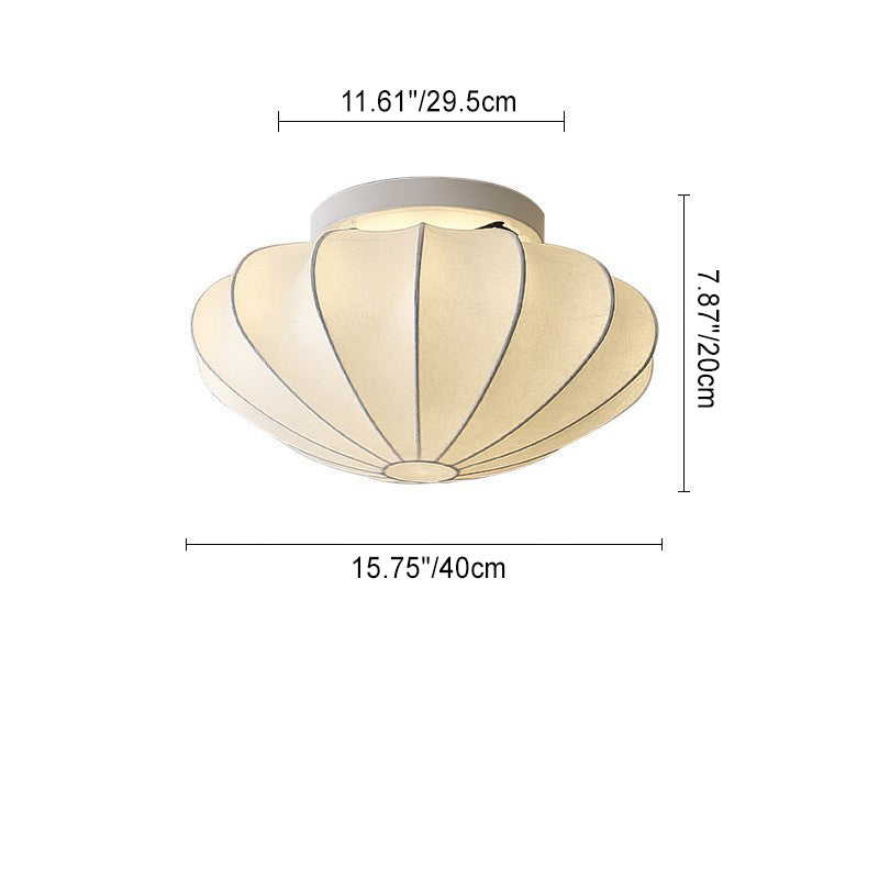 Traditional Japanese Bell Shape Metal Silk 1/3-light Semi-flush Mount Ceiling Light for Living Room