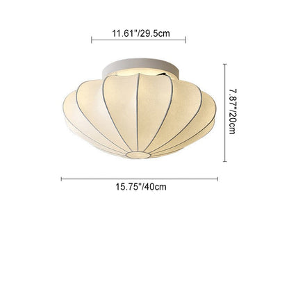 Traditional Japanese Bell Shape Metal Silk 1/3-light Semi-flush Mount Ceiling Light for Living Room