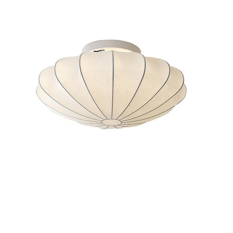 Traditional Japanese Bell Shape Metal Silk 1/3-light Semi-flush Mount Ceiling Light for Living Room