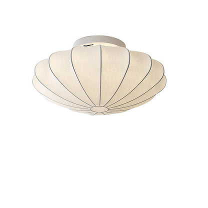 Traditional Japanese Bell Shape Metal Silk 1/3-light Semi-flush Mount Ceiling Light for Living Room