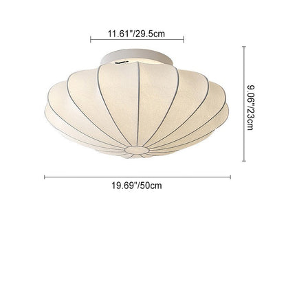 Traditional Japanese Bell Shape Metal Silk 1/3-light Semi-flush Mount Ceiling Light for Living Room